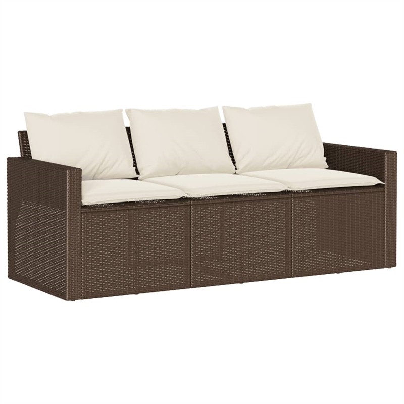 Bowery Hill Contemporary Synthetic Poly Rattan Garden Sofa in Brown & Cream