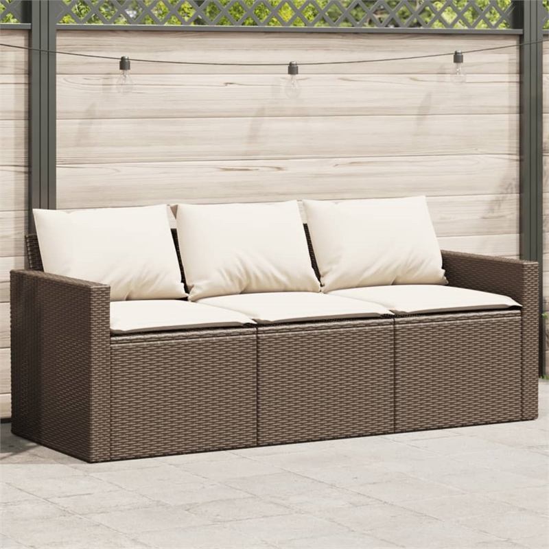 Bowery Hill Contemporary Synthetic Poly Rattan Garden Sofa in Brown & Cream