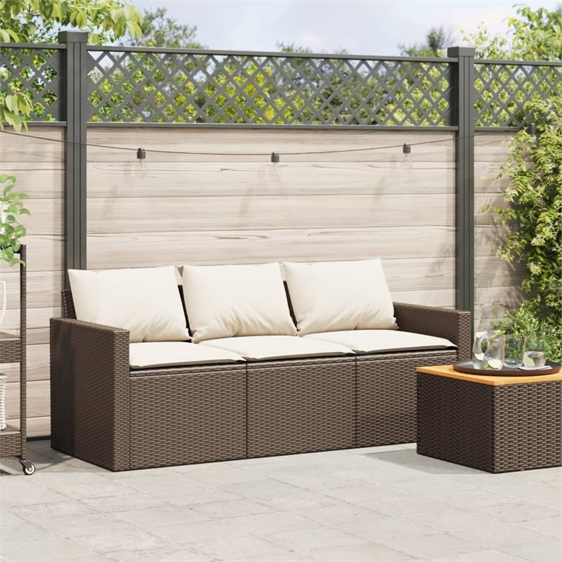 Bowery Hill Contemporary Synthetic Poly Rattan Garden Sofa in Brown & Cream