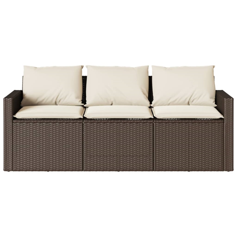 Bowery Hill Contemporary Synthetic Poly Rattan Garden Sofa in Brown & Cream