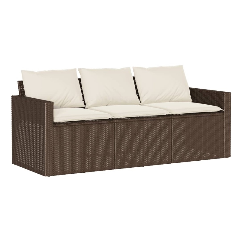 Bowery Hill Contemporary Synthetic Poly Rattan Garden Sofa in Brown & Cream