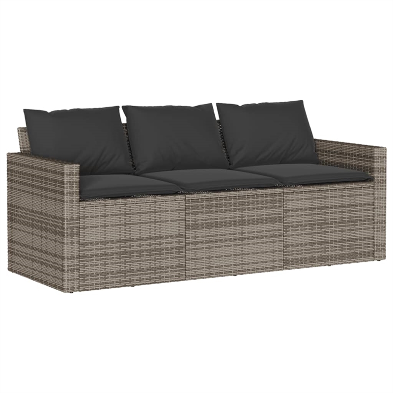 Bowery Hill Contemporary PE Rattan 3-Seater Garden Sofa in Gray