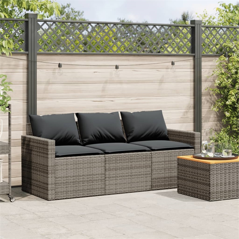 Bowery Hill Contemporary PE Rattan 3-Seater Garden Sofa in Gray