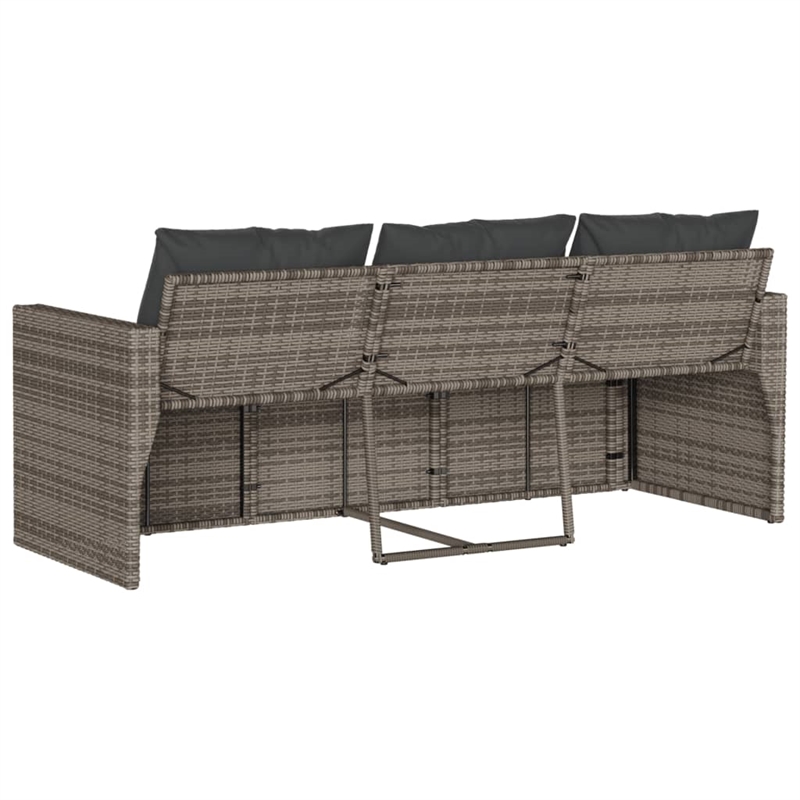 Bowery Hill Contemporary PE Rattan 3-Seater Garden Sofa in Gray