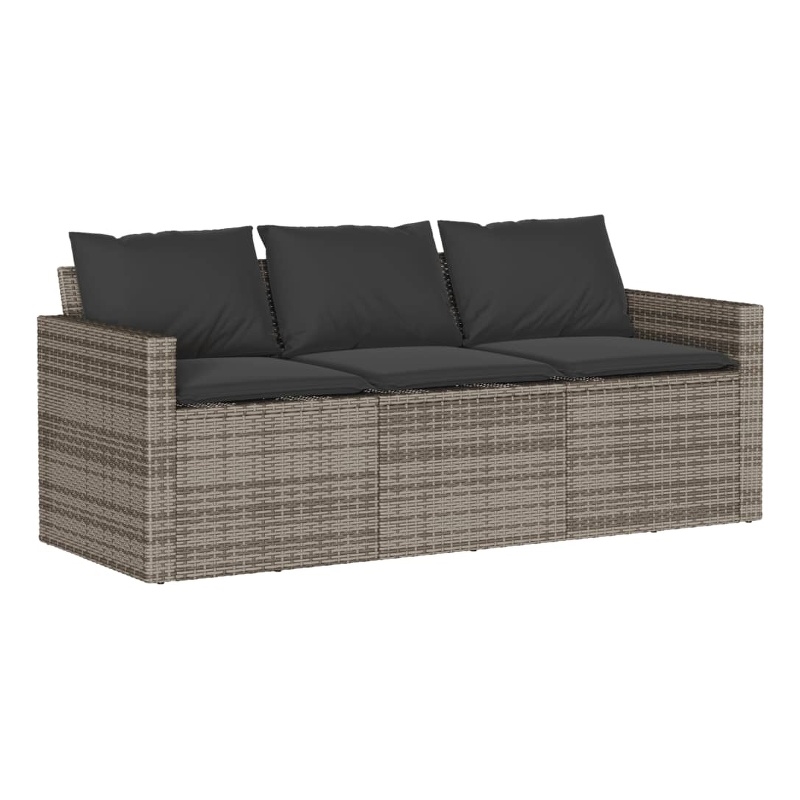 Bowery Hill Contemporary PE Rattan 3-Seater Garden Sofa in Gray