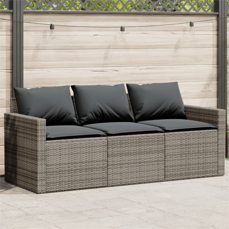Bowery Hill Contemporary PE Rattan 3-Seater Garden Sofa in Gray