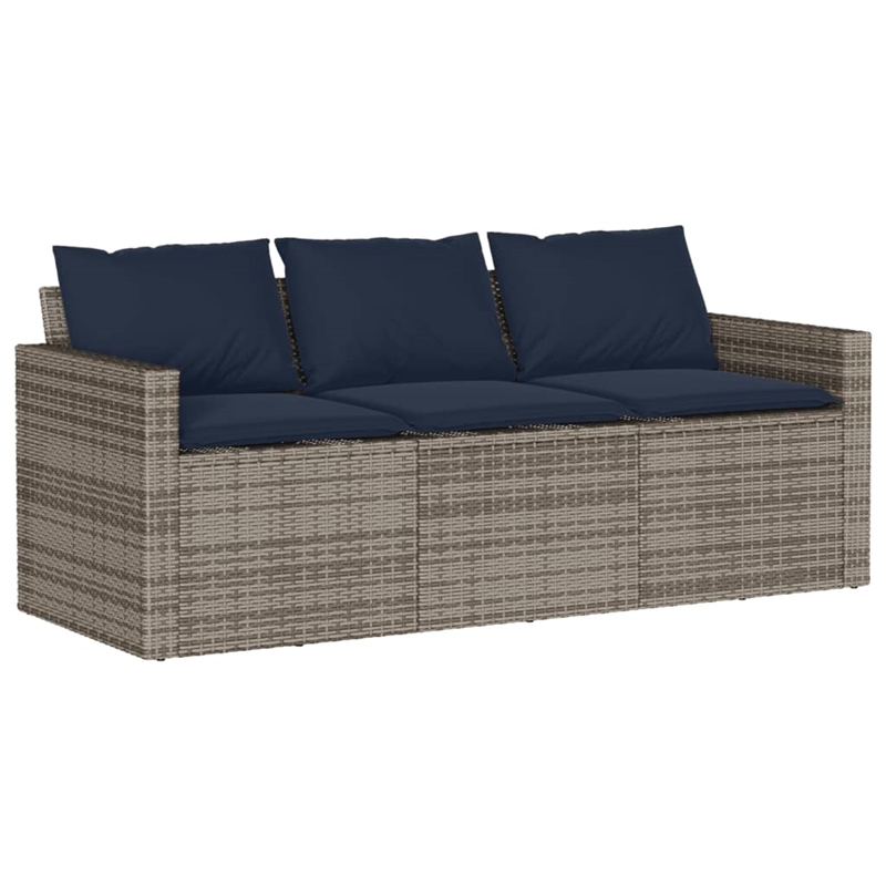 Bowery Hill 3-Seater PE Rattan Garden Sofa With Removable Covers in Gray
