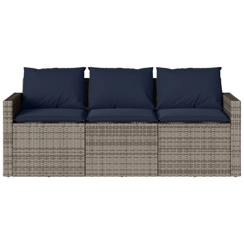 Bowery Hill 3-Seater PE Rattan Garden Sofa With Removable Covers in Gray