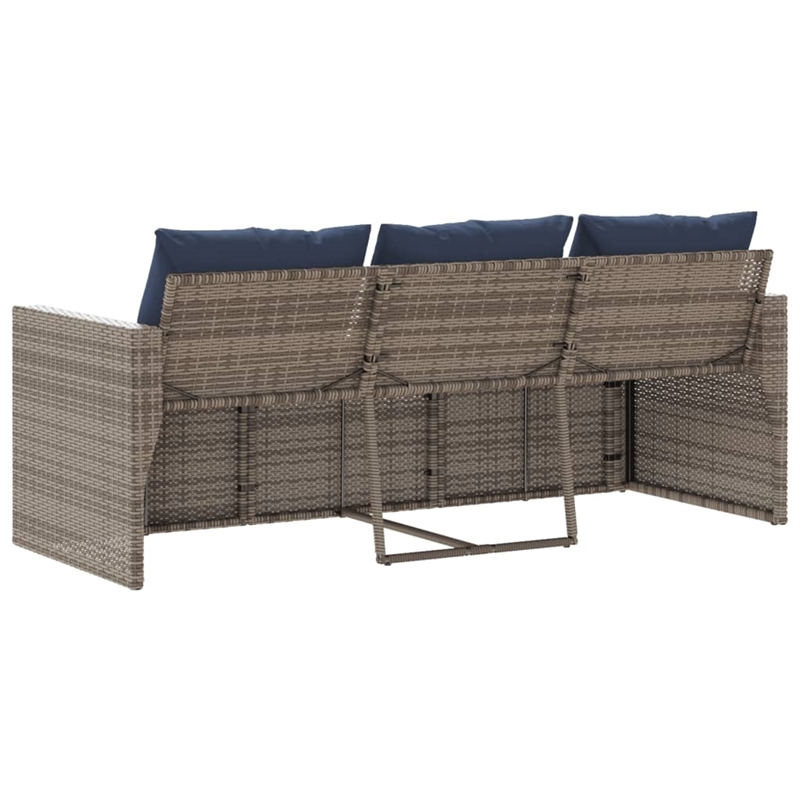 Bowery Hill 3-Seater PE Rattan Garden Sofa With Removable Covers in Gray