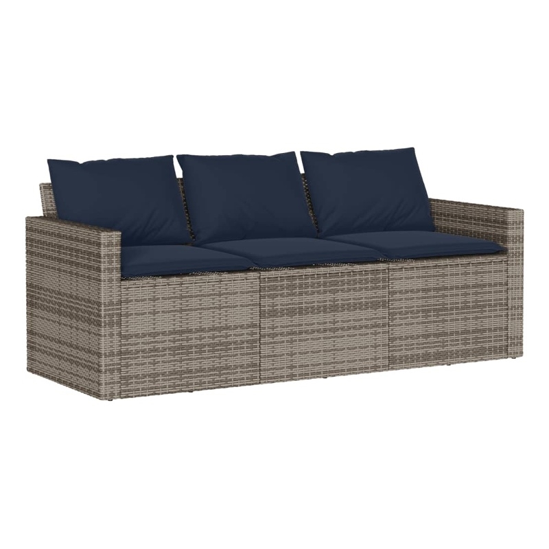 Bowery Hill 3-Seater PE Rattan Garden Sofa With Removable Covers in Gray