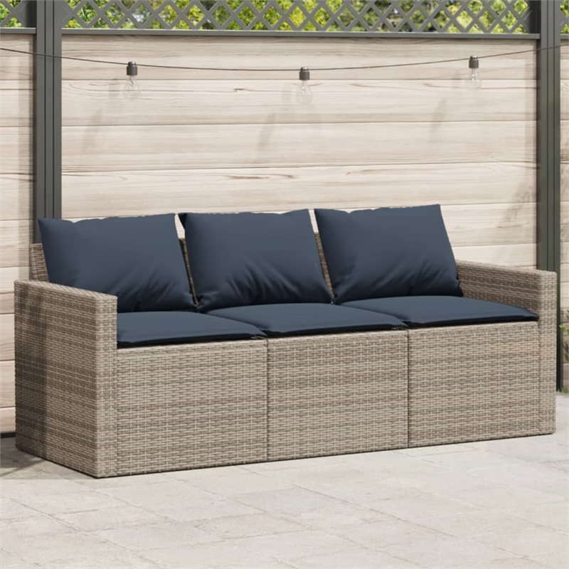 Bowery Hill 3-Seater PE Rattan Garden Sofa With Removable Covers in Gray