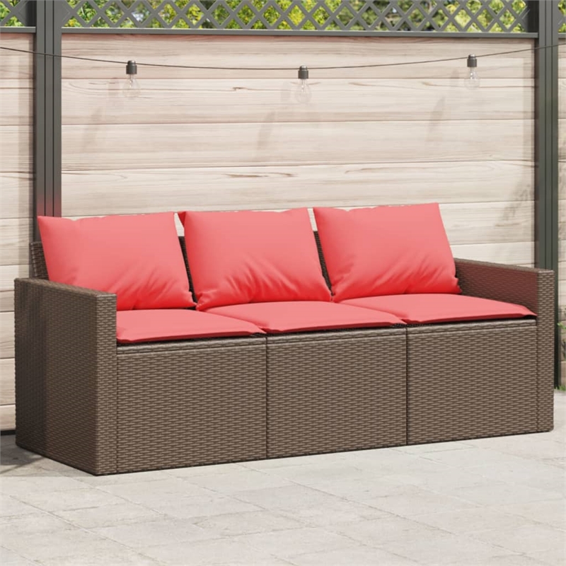 Bowery Hill 3-Seater PE Rattan Garden Sofa With Removable Covers in Brown