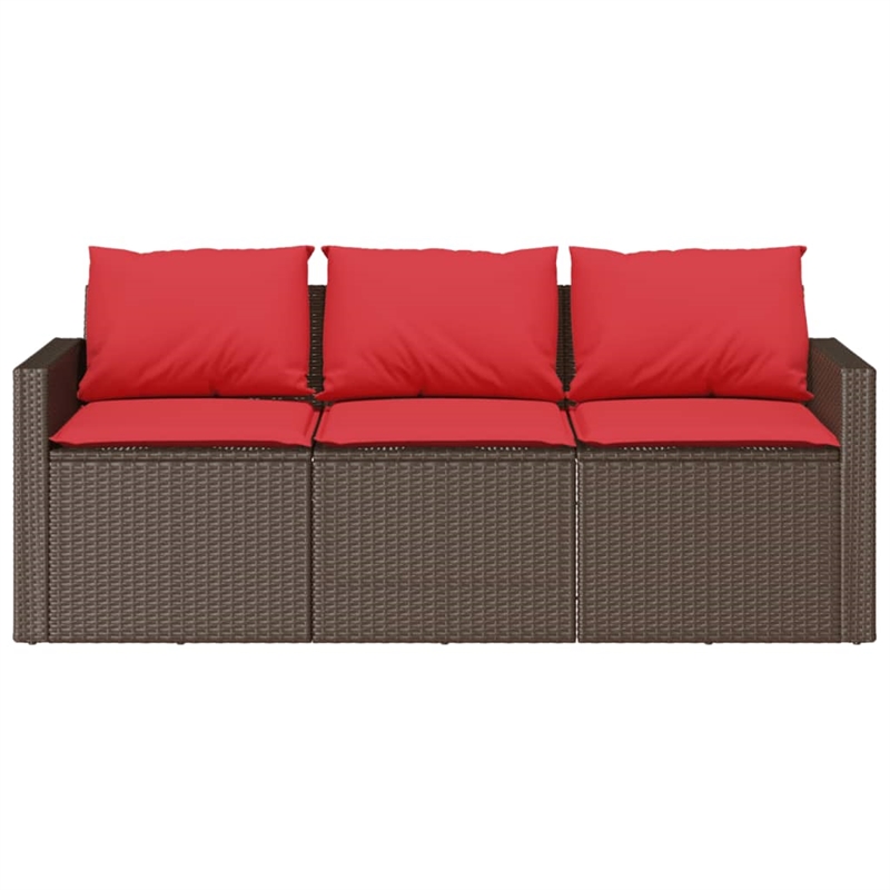 Bowery Hill 3-Seater PE Rattan Garden Sofa With Removable Covers in Brown