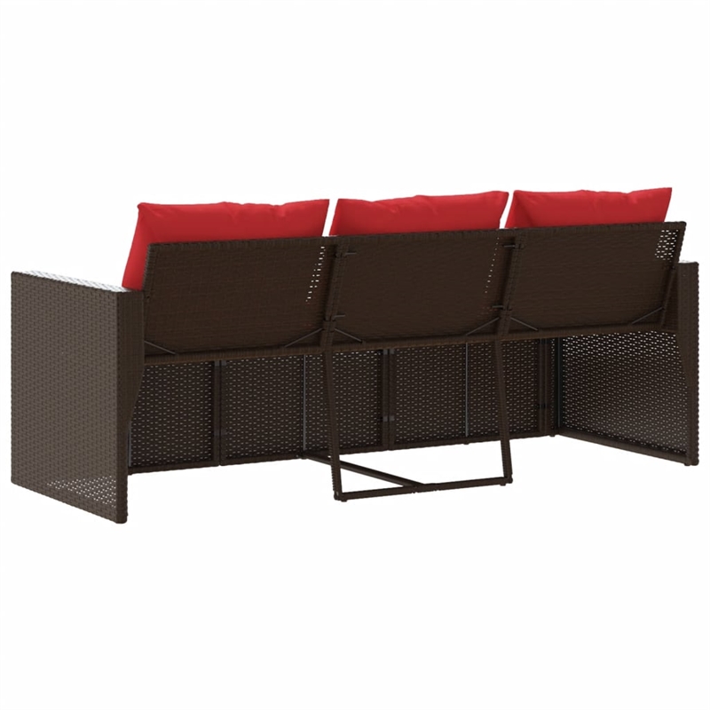 Bowery Hill 3-Seater PE Rattan Garden Sofa With Removable Covers in Brown