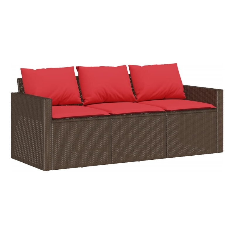 Bowery Hill 3-Seater PE Rattan Garden Sofa With Removable Covers in Brown