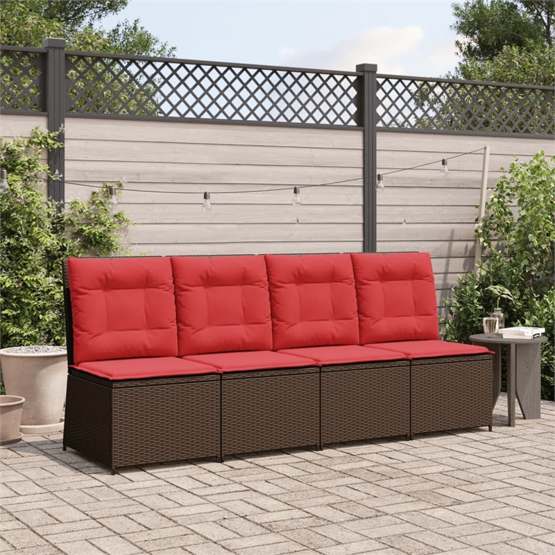 Bowery Hill Single-Seat PE Rattan Reclining Patio Sofa in Brown