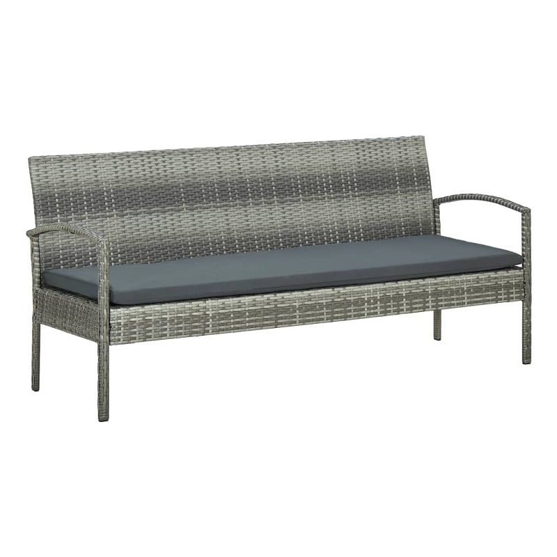 Bowery Hill Contemporary Synthetic Poly Rattan 3-Seater Patio Sofa in Gray
