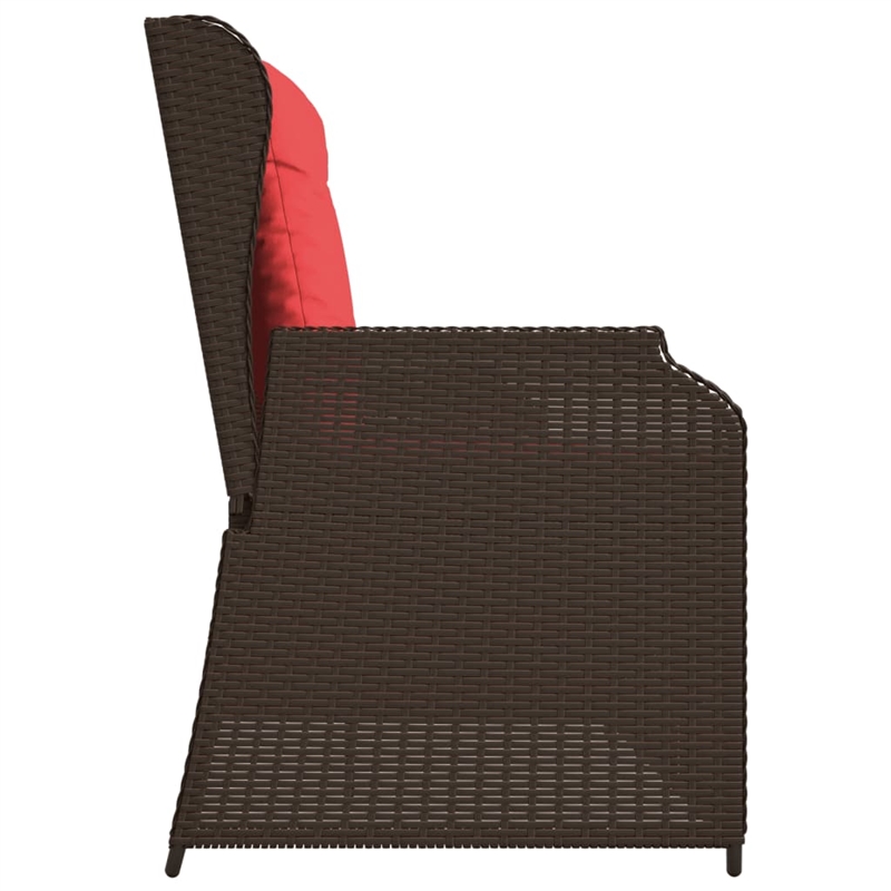Bowery Hill Poly Rattan And Powder-Coated Steel Reclining Patio Bench in Brown