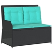 Bowery Hill 2-Seater PE Rattan Reclining Patio Bench in Black And Turquoise