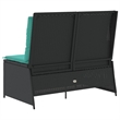 Bowery Hill 2-Seater PE Rattan Reclining Patio Bench in Black And Turquoise