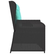 Bowery Hill 2-Seater PE Rattan Reclining Patio Bench in Black And Turquoise