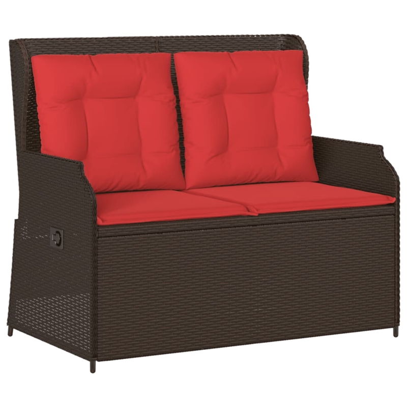 Bowery Hill 2-Seater Rattan Reclining Patio Bench With Removable Covers - Brown