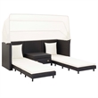 Bowery Hill 3-Seater Poly Rattan Sofa Bed With Adjustable Armrests in Black
