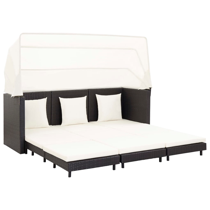 Bowery Hill 3-Seater Poly Rattan Sofa Bed With Adjustable Armrests in Black