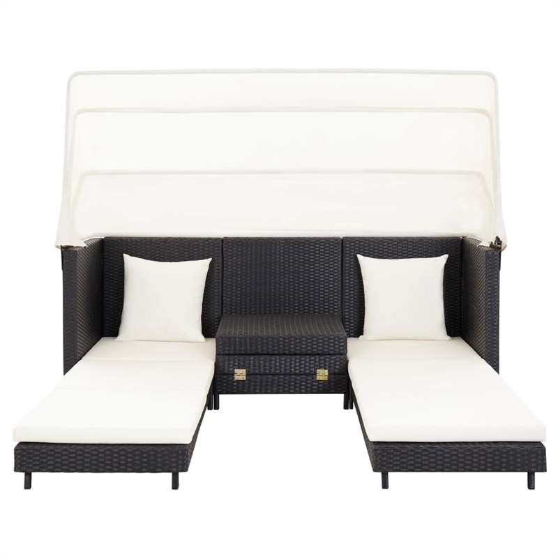 Bowery Hill 3-Seater Poly Rattan Sofa Bed With Adjustable Armrests in Black
