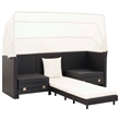Bowery Hill 3-Seater Poly Rattan Sofa Bed With Adjustable Armrests in Black