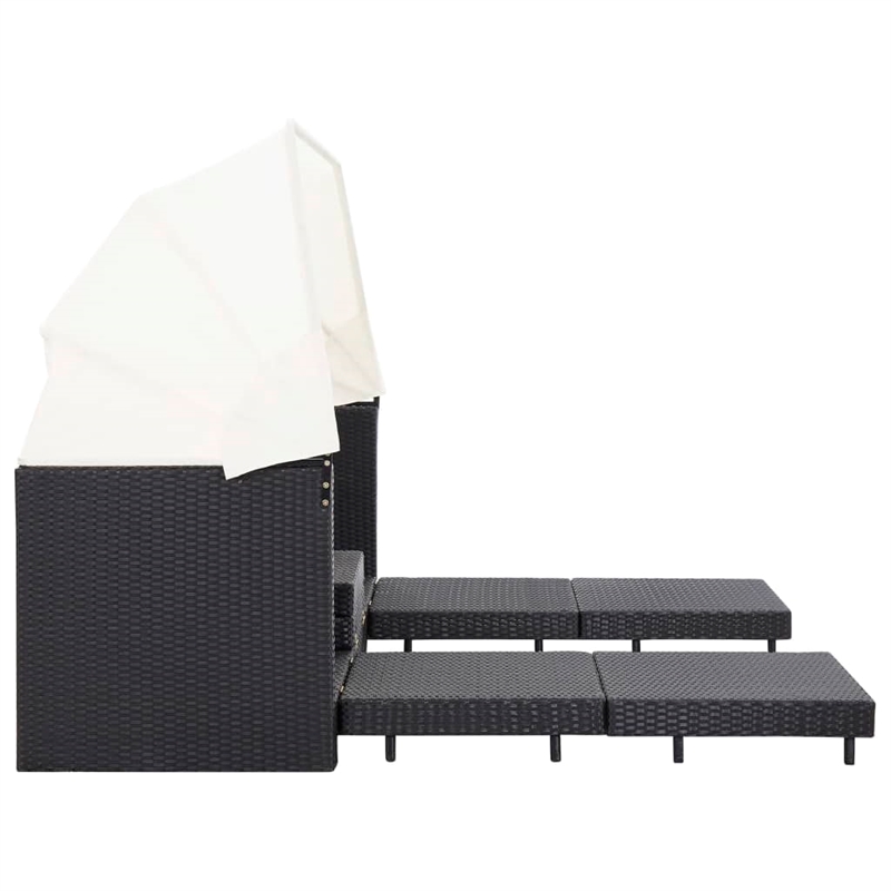 Bowery Hill 3-Seater Poly Rattan Sofa Bed With Adjustable Armrests in Black