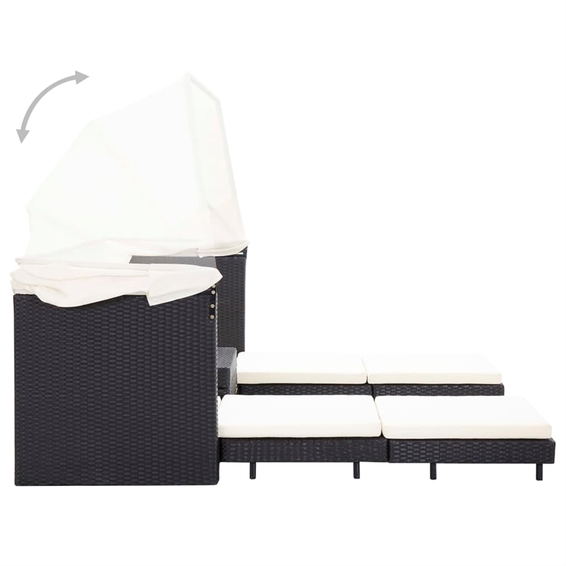 Bowery Hill 3-Seater Poly Rattan Sofa Bed With Adjustable Armrests in Black