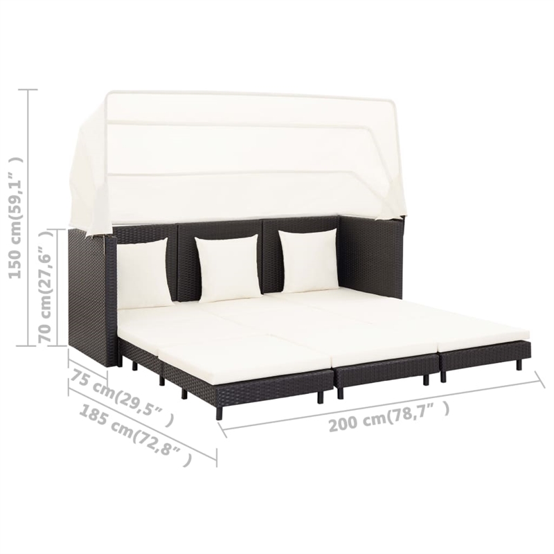 Bowery Hill 3-Seater Poly Rattan Sofa Bed With Adjustable Armrests in Black