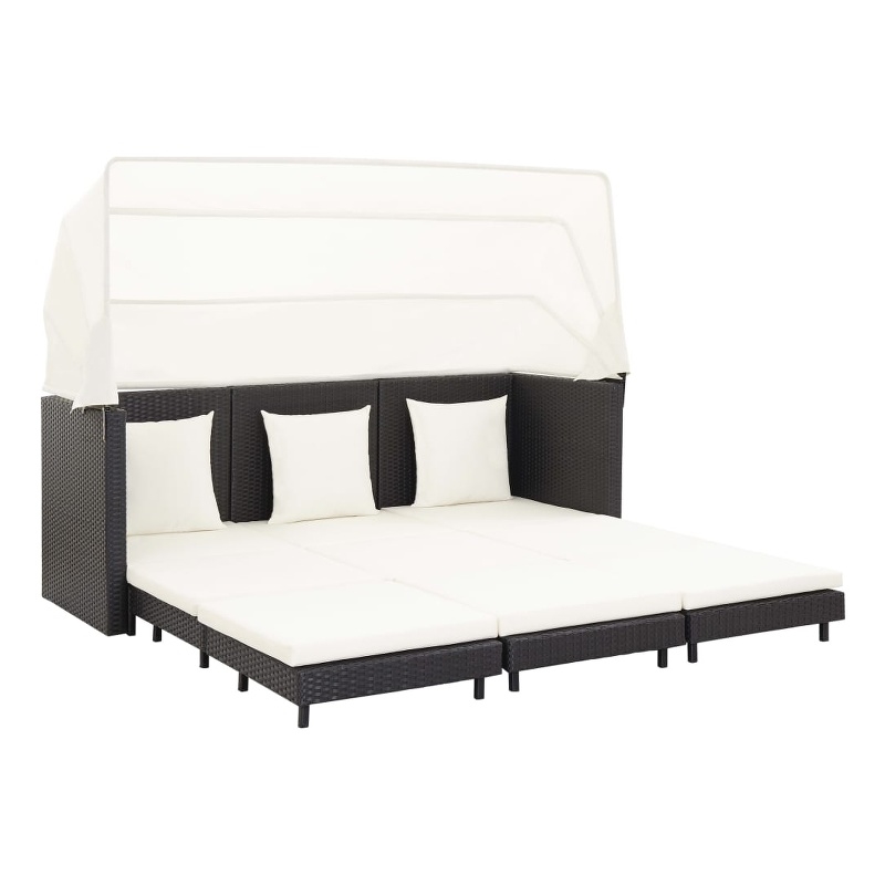Bowery Hill 3-Seater Poly Rattan Sofa Bed With Adjustable Armrests in Black