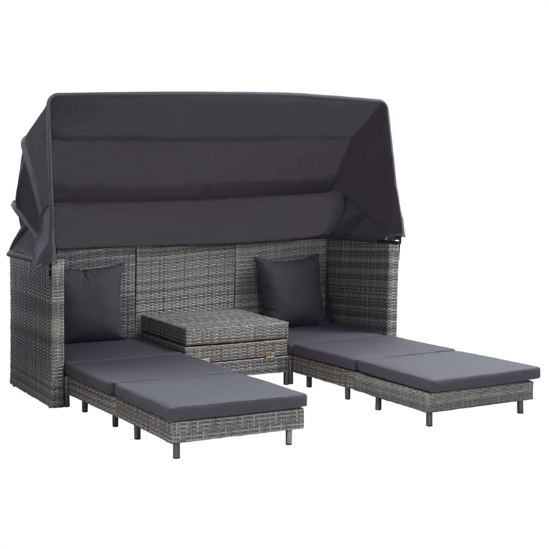 Bowery Hill Extendable 3-Seater Poly Rattan Sofa Bed With Roof in Gray