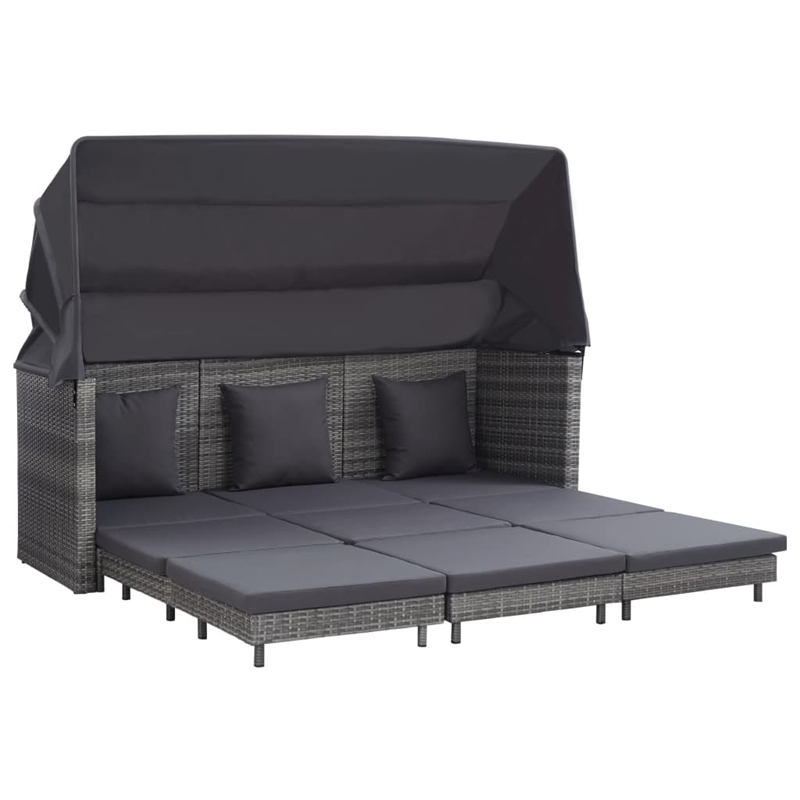 Bowery Hill Extendable 3-Seater Poly Rattan Sofa Bed With Roof in Gray