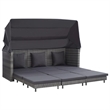Bowery Hill Extendable 3-Seater Poly Rattan Sofa Bed With Roof in Gray