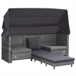 Bowery Hill Extendable 3-Seater Poly Rattan Sofa Bed With Roof in Gray