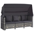 Bowery Hill Extendable 3-Seater Poly Rattan Sofa Bed With Roof in Gray