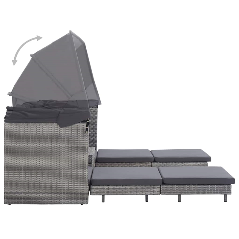 Bowery Hill Extendable 3-Seater Poly Rattan Sofa Bed With Roof in Gray