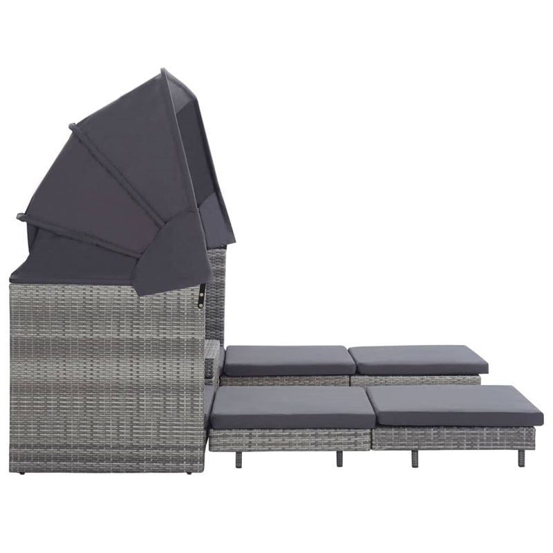Bowery Hill Extendable 3-Seater Poly Rattan Sofa Bed With Roof in Gray