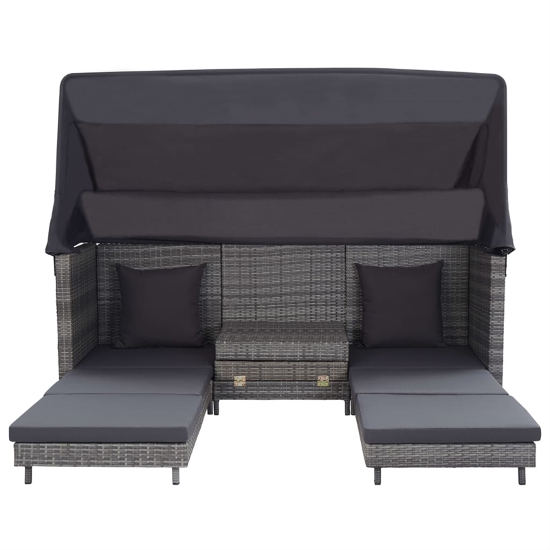 Bowery Hill Extendable 3-Seater Poly Rattan Sofa Bed With Roof in Gray