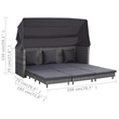 Bowery Hill Extendable 3-Seater Poly Rattan Sofa Bed With Roof in Gray
