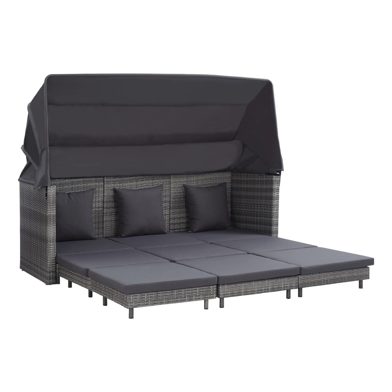 Bowery Hill Extendable 3-Seater Poly Rattan Sofa Bed With Roof in Gray