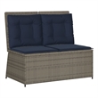 Bowery Hill Poly Rattan Reclining Patio Bench With Navy Blue Cushions in Gray