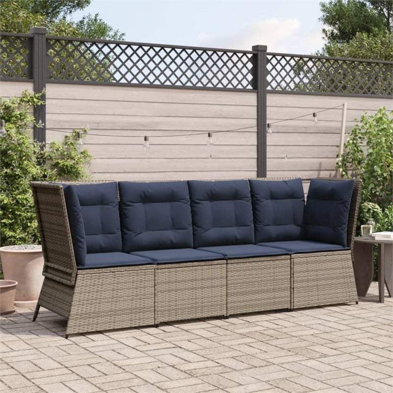 Bowery Hill Medium PE Rattan & Powder-Coated Steel Patio Sofa - Gray & Navy Blue