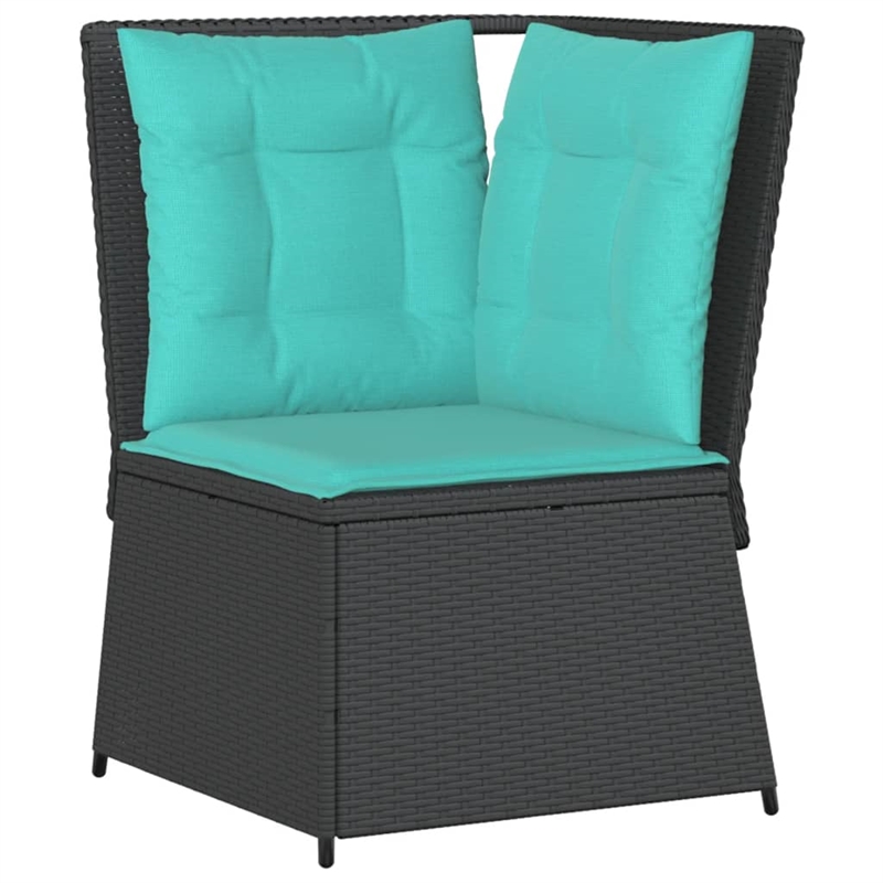 Bowery Hill Compact PE Rattan Patio Sofa With Adjustable Feet in Black