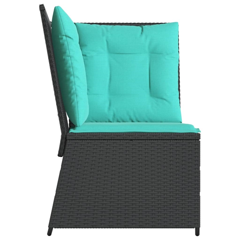 Bowery Hill Compact PE Rattan Patio Sofa With Adjustable Feet in Black