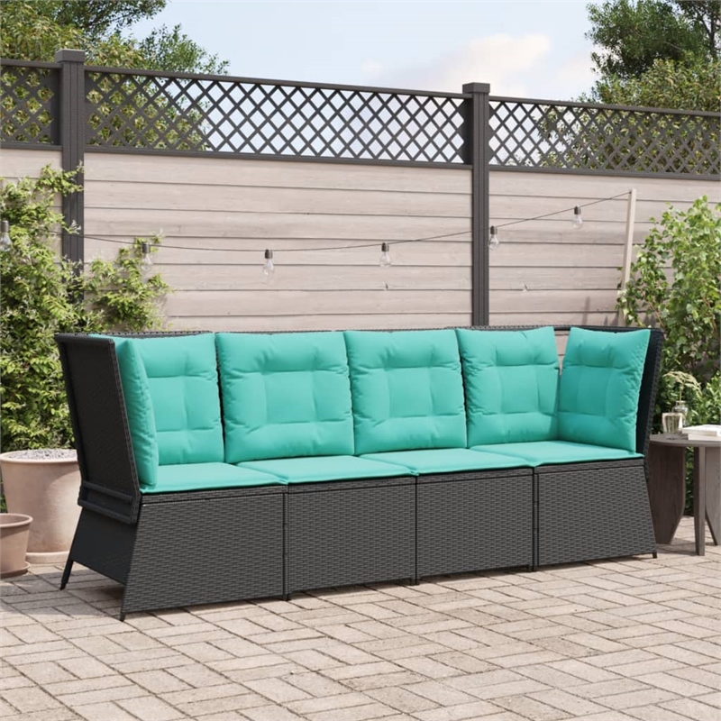 Bowery Hill Compact PE Rattan Patio Sofa With Adjustable Feet in Black
