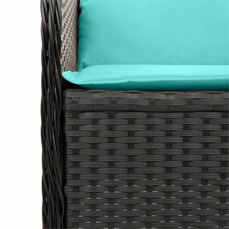 Bowery Hill Compact PE Rattan Patio Sofa With Adjustable Feet in Black